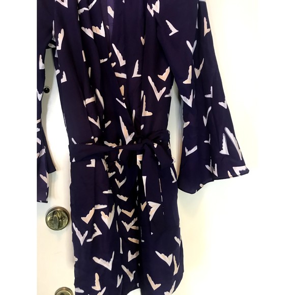 Leifsdottir Romper Scattered Wings Bird Print Pockets Tie Waist Purple 4 - Picture 7 of 11